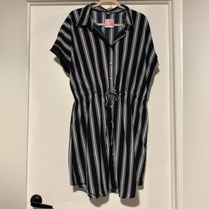 Speed Control Navy and White Striped Casual Dress